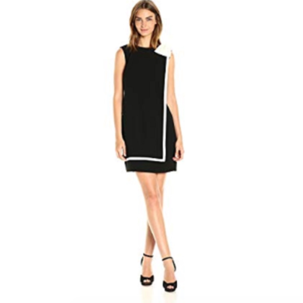 Tahari black cocktail dress with white bow